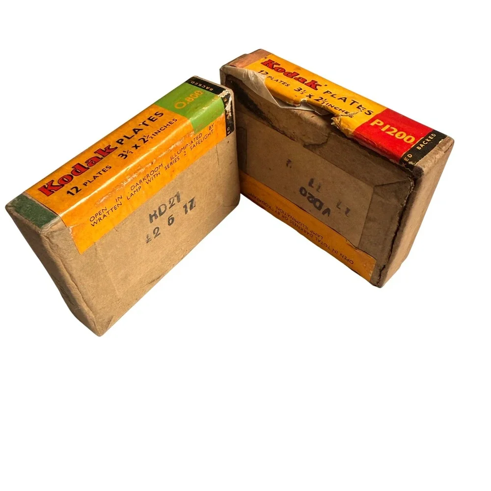 Kodak Vintage Plates 3.5x2.5 Orthochromatic Panchro-Press Lot of 2 Yellow Red